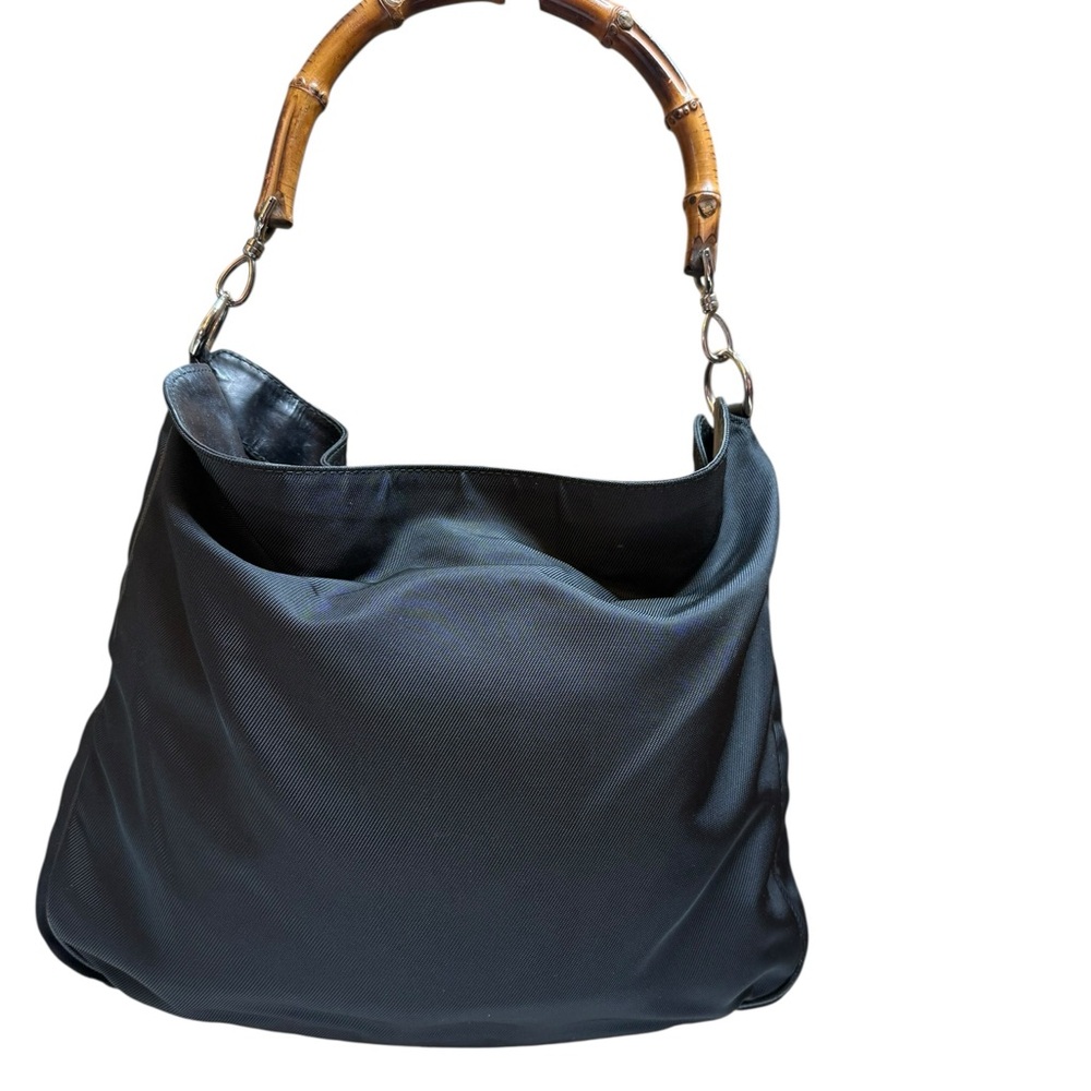 Gucci Vintage Bamboo Handle Nylon Shoulder Bag Black Made in Italy - Picture 2 of 13